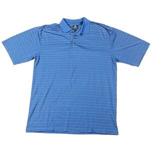 Pebble Beach Performance Golf Polo Shirt Blue Yellow Black Striped